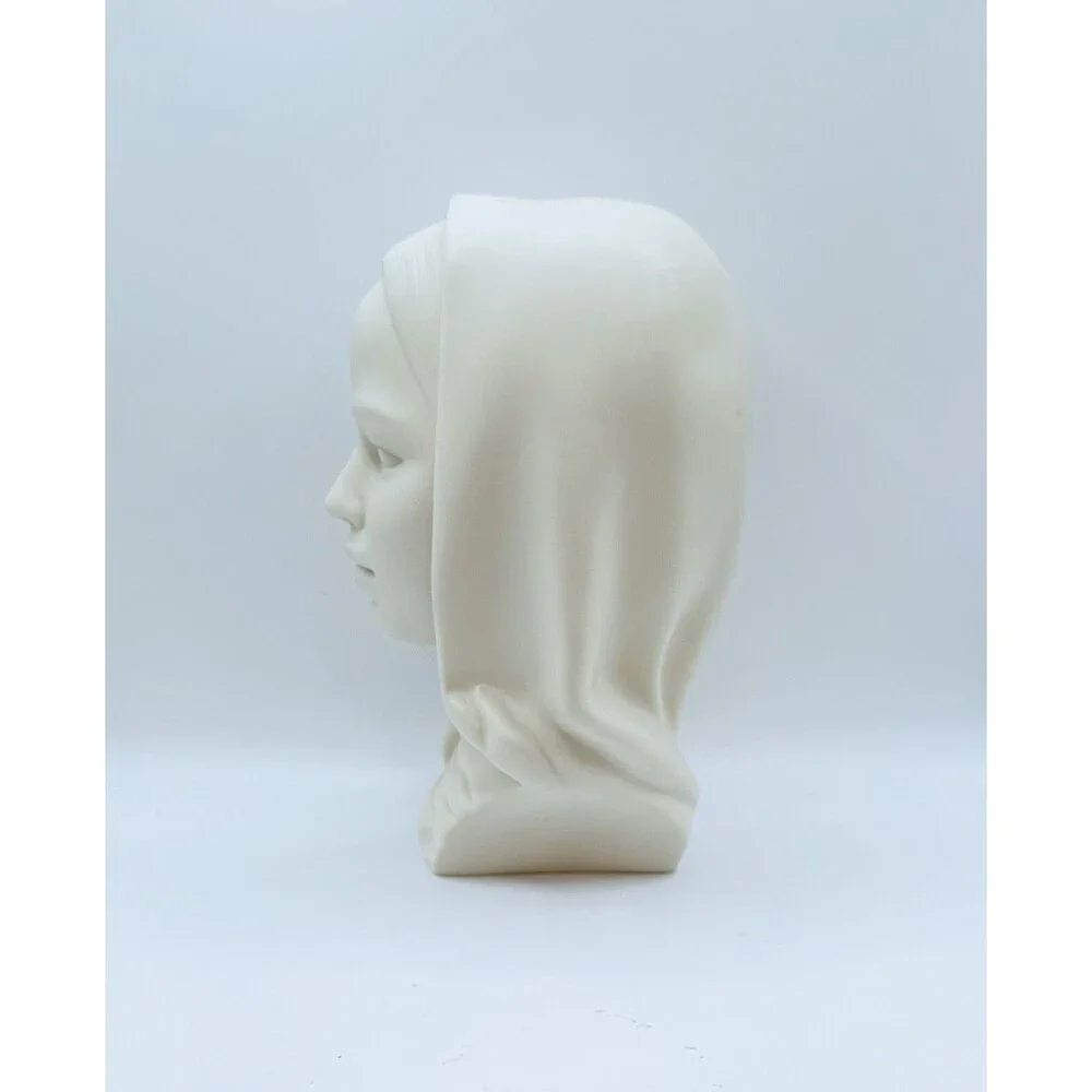 Modern Ceramic Veiled Woman Bust Sculpture White Matte Art Statue Angus 8.5”